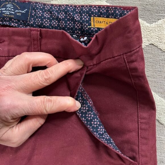 Across The Pond Men's Burgundy Cotton Chino Pants 32x30 Signature Line - Picture 4 of 11